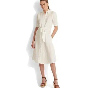 Lauren Ralph Lauren Black Label White Linen Fit & Flare plus size 16 Shirtdress